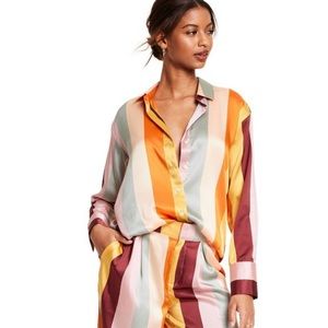 Women's Mixed Vertical Stripe Print Long Sleeve Button Down Shirt - Fe Noel x Ta